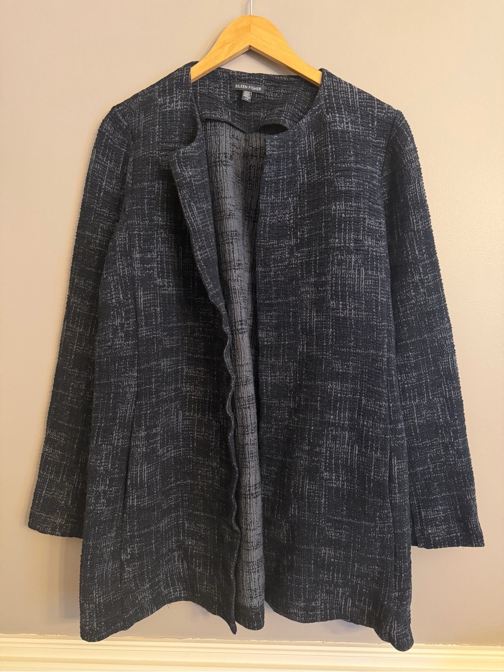 Eileen Fisher Black and Grey Jacket with Slit Pockets , No Buttons Womens sz L